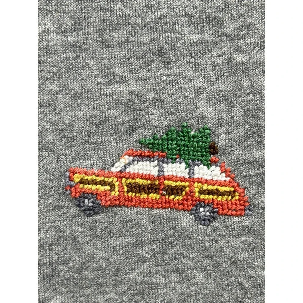 Harding-Lane Sweatshirt Mens Small‎ Gray Needlepoint Car Christmas Tree Holiday